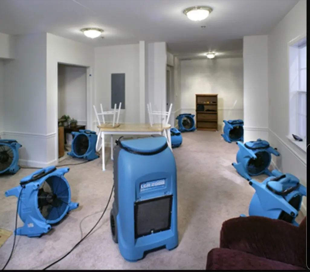 Air movers and dehumidifier setup for Water Damage Restoration in Brawley